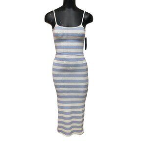NEW Freshman Striped Rib Knit Midi Dress in Blue Size XS